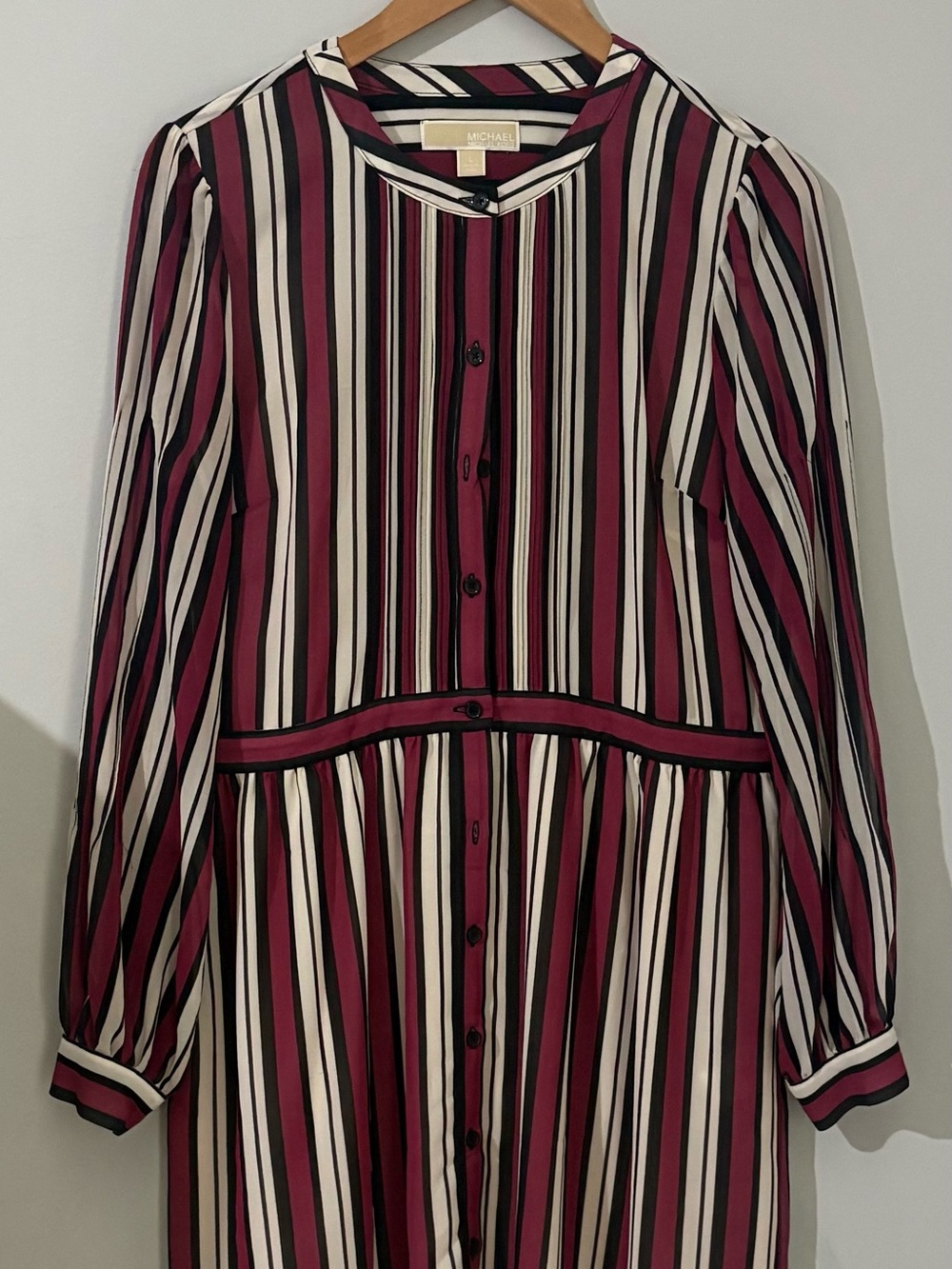 Michael Kors Burgundy, Cream & Black Vertical-Stripe Tunic